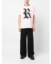 rosa bedrucktes T-Shirt mit einem Rundhalsausschnitt von Raf Simons