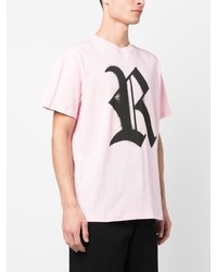 rosa bedrucktes T-Shirt mit einem Rundhalsausschnitt von Raf Simons