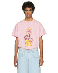 rosa bedrucktes T-Shirt mit einem Rundhalsausschnitt von LU'U DAN