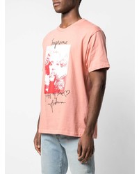 rosa bedrucktes T-Shirt mit einem Rundhalsausschnitt von Supreme