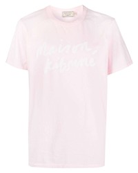 rosa bedrucktes T-Shirt mit einem Rundhalsausschnitt von MAISON KITSUNÉ