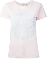 rosa bedrucktes T-Shirt mit einem Rundhalsausschnitt von MAISON KITSUNE