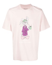 rosa bedrucktes T-Shirt mit einem Rundhalsausschnitt von Martine Rose