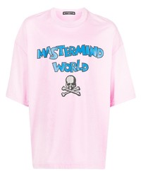 rosa bedrucktes T-Shirt mit einem Rundhalsausschnitt von Mastermind World