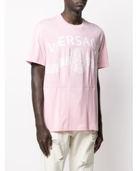 rosa bedrucktes T-Shirt mit einem Rundhalsausschnitt von Versace