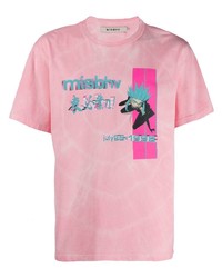 rosa bedrucktes T-Shirt mit einem Rundhalsausschnitt von Misbhv