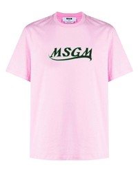 rosa bedrucktes T-Shirt mit einem Rundhalsausschnitt von MSGM