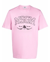 rosa bedrucktes T-Shirt mit einem Rundhalsausschnitt von MSGM