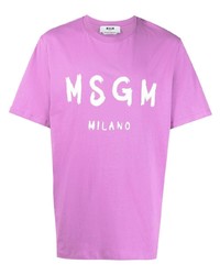 rosa bedrucktes T-Shirt mit einem Rundhalsausschnitt von MSGM