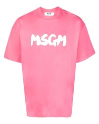 rosa bedrucktes T-Shirt mit einem Rundhalsausschnitt von MSGM