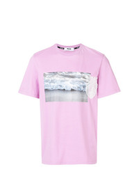 rosa bedrucktes T-Shirt mit einem Rundhalsausschnitt von MSGM