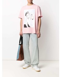 rosa bedrucktes T-Shirt mit einem Rundhalsausschnitt von JW Anderson