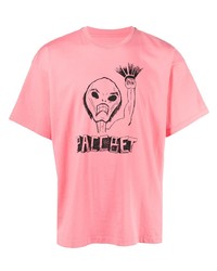 rosa bedrucktes T-Shirt mit einem Rundhalsausschnitt von PACCBET