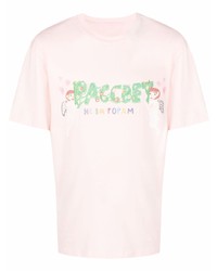 rosa bedrucktes T-Shirt mit einem Rundhalsausschnitt von PACCBET