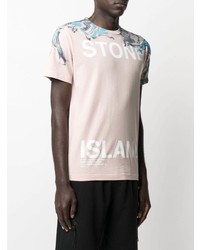 rosa bedrucktes T-Shirt mit einem Rundhalsausschnitt von Stone Island