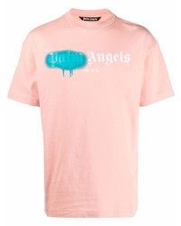 rosa bedrucktes T-Shirt mit einem Rundhalsausschnitt von Palm Angels