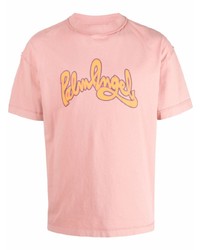 rosa bedrucktes T-Shirt mit einem Rundhalsausschnitt von Palm Angels