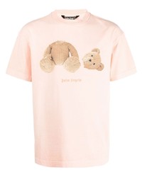 rosa bedrucktes T-Shirt mit einem Rundhalsausschnitt von Palm Angels