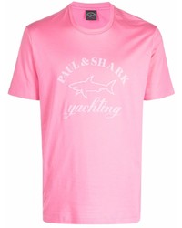 rosa bedrucktes T-Shirt mit einem Rundhalsausschnitt von Paul & Shark