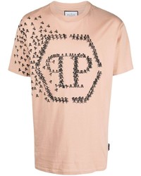rosa bedrucktes T-Shirt mit einem Rundhalsausschnitt von Philipp Plein