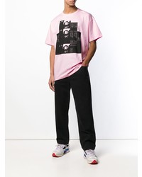 rosa bedrucktes T-Shirt mit einem Rundhalsausschnitt von Raf Simons