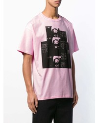 rosa bedrucktes T-Shirt mit einem Rundhalsausschnitt von Raf Simons