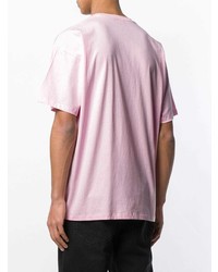 rosa bedrucktes T-Shirt mit einem Rundhalsausschnitt von Raf Simons