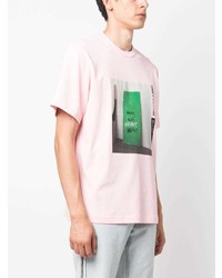 rosa bedrucktes T-Shirt mit einem Rundhalsausschnitt von Helmut Lang