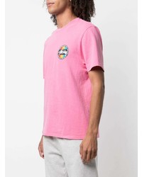 rosa bedrucktes T-Shirt mit einem Rundhalsausschnitt von Stussy