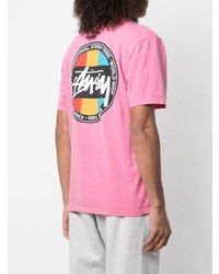 rosa bedrucktes T-Shirt mit einem Rundhalsausschnitt von Stussy