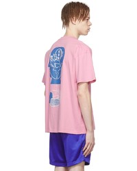 rosa bedrucktes T-Shirt mit einem Rundhalsausschnitt von Brain Dead