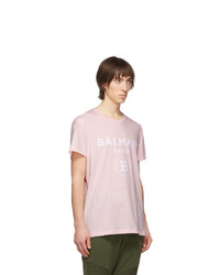 rosa bedrucktes T-Shirt mit einem Rundhalsausschnitt von Balmain