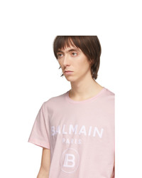 rosa bedrucktes T-Shirt mit einem Rundhalsausschnitt von Balmain