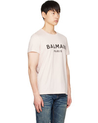 rosa bedrucktes T-Shirt mit einem Rundhalsausschnitt von Balmain