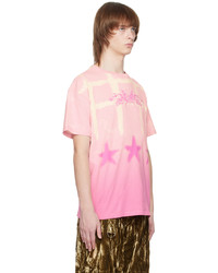 rosa bedrucktes T-Shirt mit einem Rundhalsausschnitt von Collina Strada