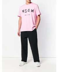 rosa bedrucktes T-Shirt mit einem Rundhalsausschnitt von MSGM