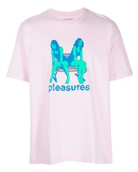 rosa bedrucktes T-Shirt mit einem Rundhalsausschnitt von Pleasures