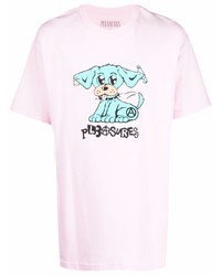 rosa bedrucktes T-Shirt mit einem Rundhalsausschnitt von Pleasures