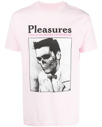 rosa bedrucktes T-Shirt mit einem Rundhalsausschnitt von Pleasures
