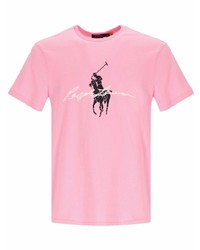 rosa bedrucktes T-Shirt mit einem Rundhalsausschnitt von Polo Ralph Lauren