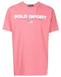 rosa bedrucktes T-Shirt mit einem Rundhalsausschnitt von Polo Ralph Lauren