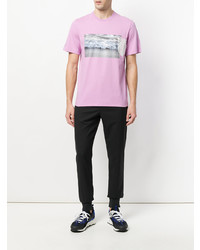 rosa bedrucktes T-Shirt mit einem Rundhalsausschnitt von MSGM