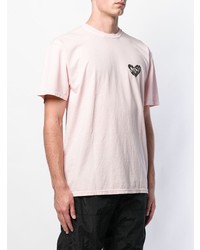 rosa bedrucktes T-Shirt mit einem Rundhalsausschnitt von Stussy