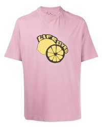 rosa bedrucktes T-Shirt mit einem Rundhalsausschnitt von PS Paul Smith