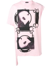 rosa bedrucktes T-Shirt mit einem Rundhalsausschnitt von Raf Simons