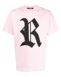 rosa bedrucktes T-Shirt mit einem Rundhalsausschnitt von Raf Simons