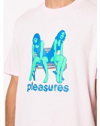 rosa bedrucktes T-Shirt mit einem Rundhalsausschnitt von Pleasures