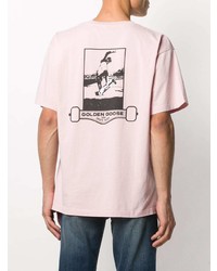 rosa bedrucktes T-Shirt mit einem Rundhalsausschnitt von Golden Goose