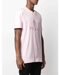 rosa bedrucktes T-Shirt mit einem Rundhalsausschnitt von Philipp Plein