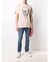 rosa bedrucktes T-Shirt mit einem Rundhalsausschnitt von Philipp Plein